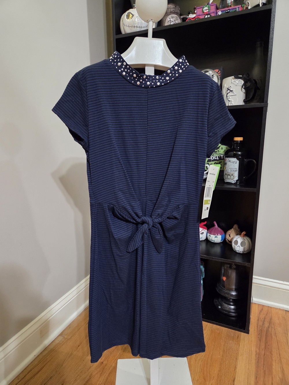 Navy Short-Sleeve Tie-Waist Dress
